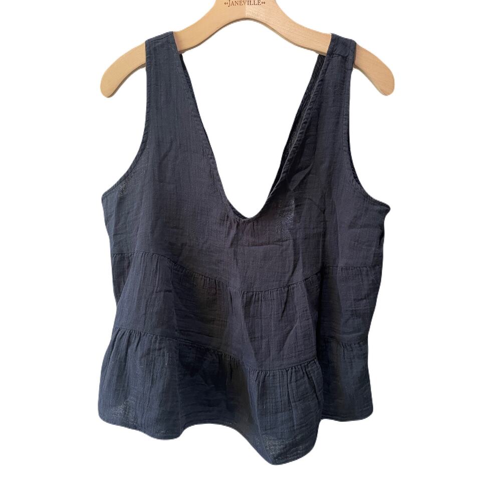 Gap Women’s Gauze Tiered Tank Top V Neck Cotton Boho Black Size L NWT